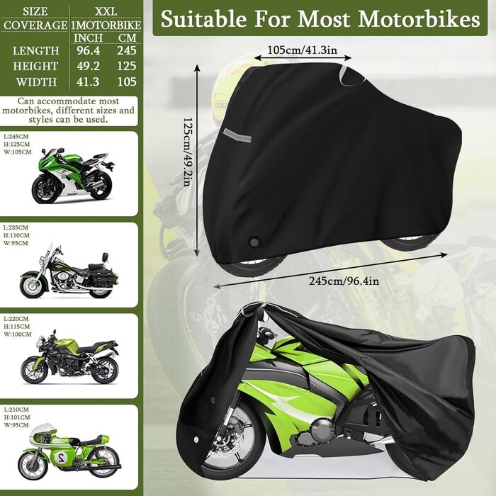Водонепроникний чохол на мотоцикл та скутер 210D, захисний UV-стійкий тент для зберігання мотоцикла на вулиці, зимовий, 245x105x125 см