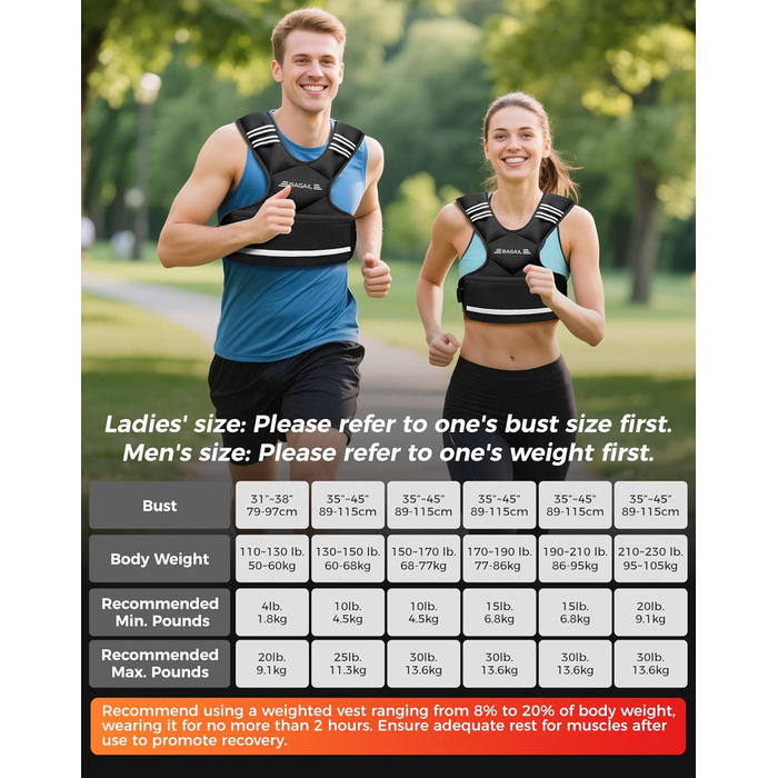 Вага для тренувань BAGAIL: регульована жилетка з відстібними вагами, 1.8-4.5 кг, чорна