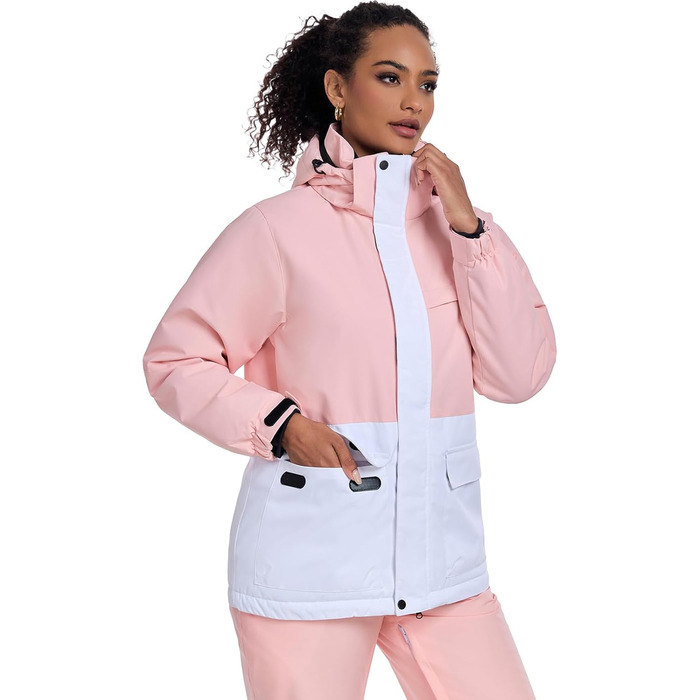 WOWULOVELY Жіночий зимовий костюм для катання на лижах, водовідштовхуючий, вітрозахисний, комплект куртки та штанів, ізольований сноубордний костюм, білий (XL, рожевий)