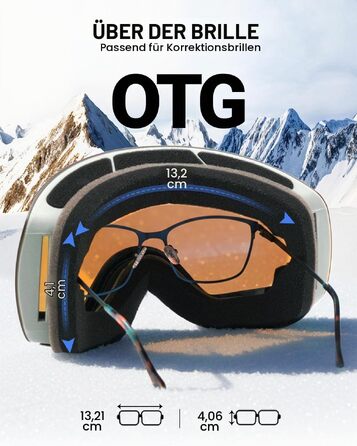 Лижні окуляри Meeloog безрамкові OTG для сноуборду, антифог, захист UV400, унісекс (сіра рама, Revo blue лінзи Vlt 20.29%)