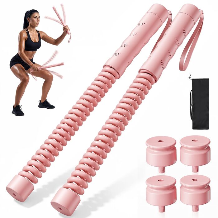 Битва-мотузка без мотузки для домашніх тренувань, ропелесс бітва-мотузки з 4 x 50 г вагами та сумкою для зберігання, важені ропелесс бітва-мотузки для HIIT, силових та кардіо тренувань, рожевий