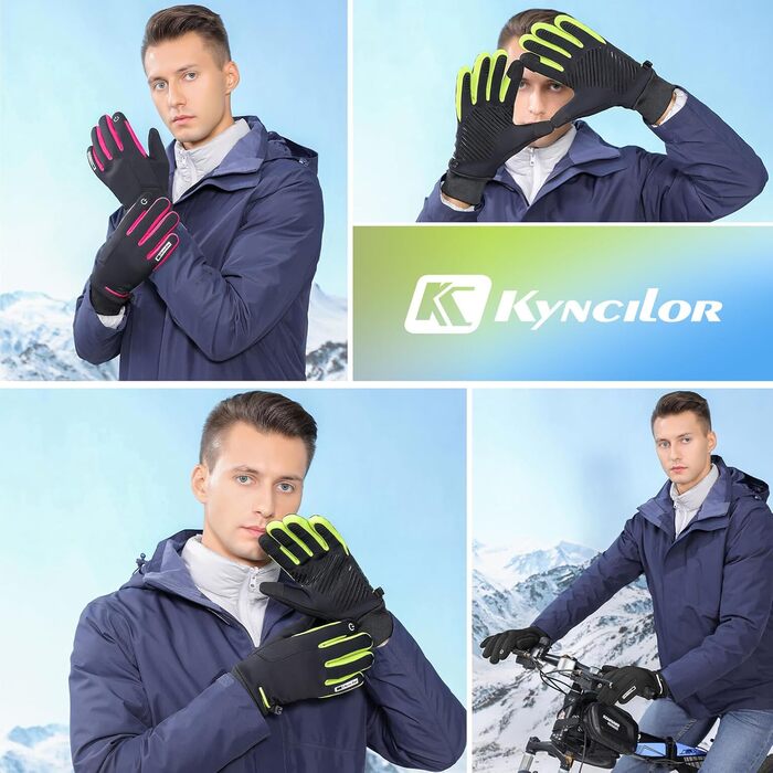Водонепроникні зимові рукавички KynciLOR для чоловіків та жінок, рукавички для мотоцикла, катання на лижах, велосипеді, бігу, з сенсорним екраном, антиковзким силіконом, XL, чорний