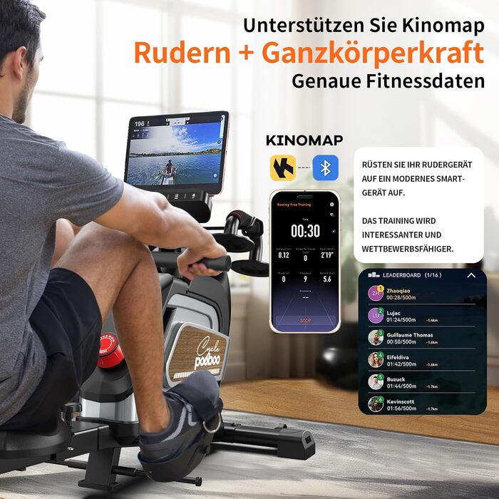 Гребний тренажер Pooboo з магнітною системою опору, 360 lbs, складаний, з тримачем для планшета та зручним сидінням, для дому H015-3