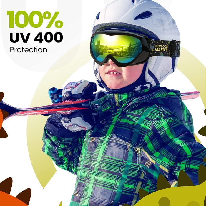 Дитяча лижна маска OutdoorMaster для хлопчиків і дівчаток, сумісна з шоломом, 100% UV-захист, VLT 13.3%