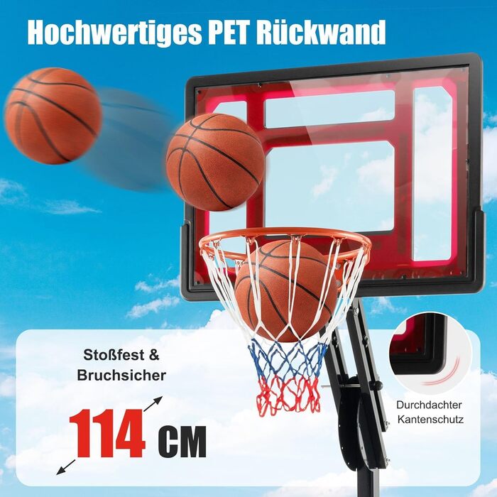 Баскетбольний кошик GOPLUS вуличний з підставкою, регульована висота 105-260 см, портативний на колесах, з м'ячем та насосом для дітей та підлітків