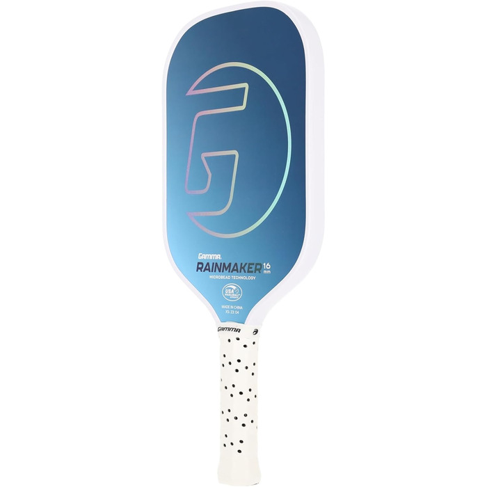 Gamma Rainmaker Плескальна ракетка для піклболу – легка, велика зона удару, поверхня з мікроперлинного карбону для більшого обертання та контролю, регульована вага, 16 мм, 6 кольорів (16 мм, блакитний)