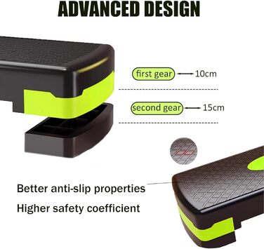 Степпер для фітнесу та аеробіки Steppbrett, регульована висота, 2 сходинки (10/15 см), для дому та офісу, 68 x 28 x 15 см, PP-1