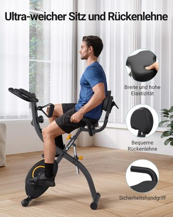 Велотренажер MERACH 4-в-1 з додатком, тихий, магнітний опір 16 рівнів, LCD-дисплей, вимірювання пульсу, складаний, зручне сидіння, еластична стрічка