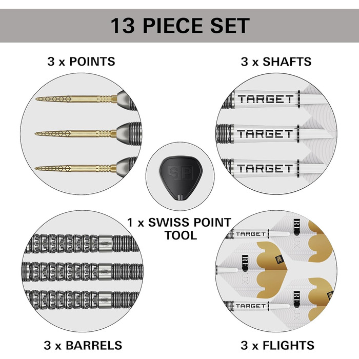 Дарти сталеві Target Darts Redux 90% Tungsten (26G, 23/24/25/26G) з оперенням Pro Ultra Nr. 6 та шафтами Pro Grip - комплект