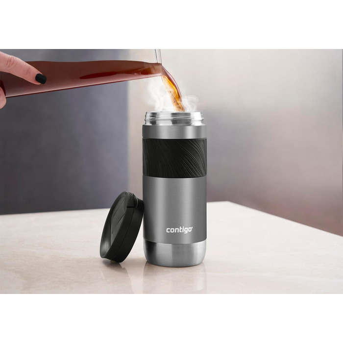Термокухоль Contigo Byron Snapseal 470 мл, нержавіюча сталь, темно-сталевий колір - ізольований термос для напоїв, 100% герметичний, без BPA