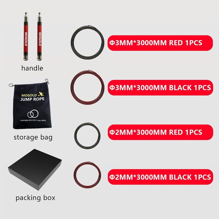 Стрибкове канат MOGOLD з регулюванням довжини, 4 канатні мотузки для кросфіту, кульковий підшипник, силіконовий грип