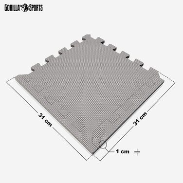 GORILLA SPORTS Захисний килимок для підлоги EVA, 18 шт, 30x30 см, антиковзкий, для фітнесу, тренажерів, пазловий килимок, вибір кольору