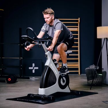 Велотренажер SportPlus Speedbike з тримачем для планшета, сумісний з додатком Speedracer, безступеневе регулювання навантаження, тримач для пляшки, LCD-дисплей тренувань