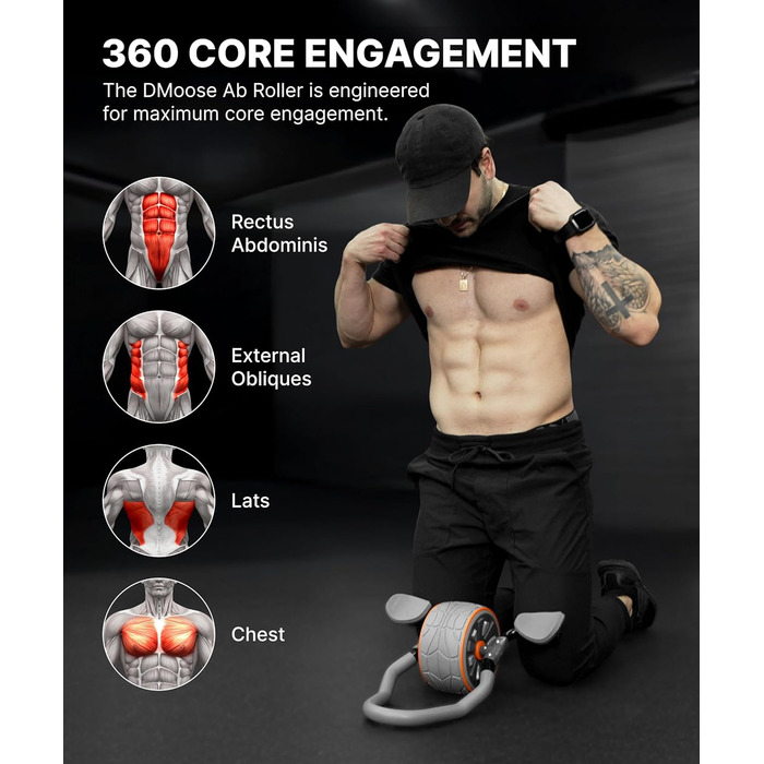 Ролер для пресу DMoose з наколінниками для тренування пресу та кора. Ідеально для дому та фітнесу (сірий)