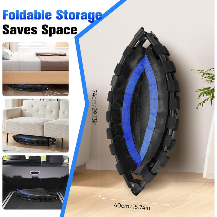 Трамплін для фітнесу в приміщенні, складаний, Ø101см, 150 кг, стабільний, тихий, блакитний