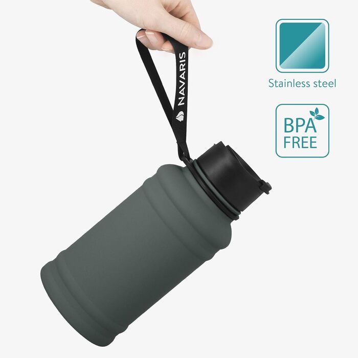 Спортивна пляшка Navaris 1,3 л з нержавіючої сталі, BPA Free, для фітнесу, антрацит