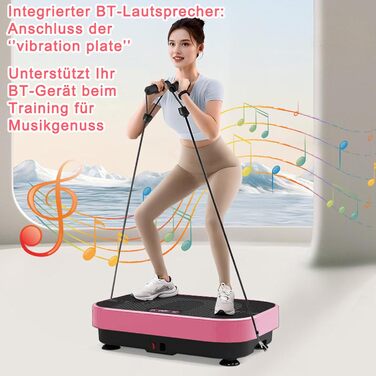 Віброплатформа з Bluetooth та музикою, 199 рівнів інтенсивності та 5 програм тренувань, для всього тіла та нарощування м'язів, чорно-рожева, для домашнього фітнесу