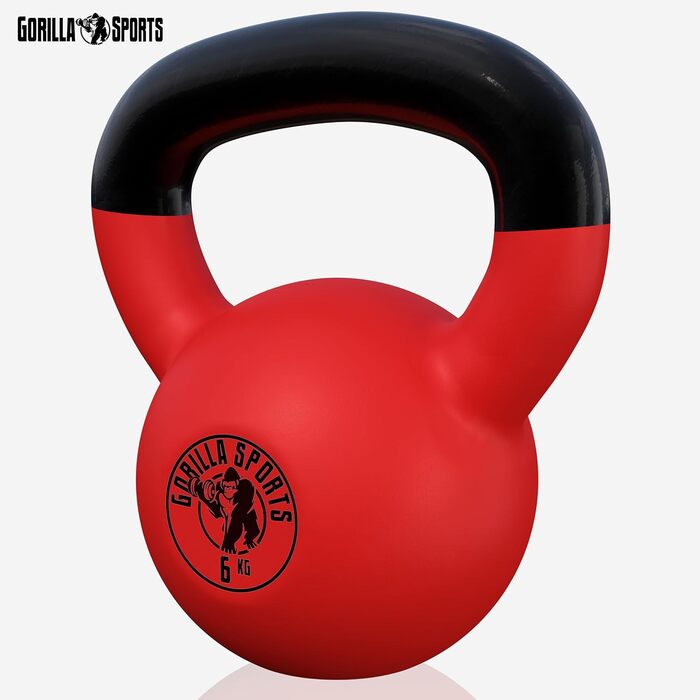 Гиря GORILLA SPORTS 6 кг – чавунна з вініловим покриттям для фітнесу та силових тренувань