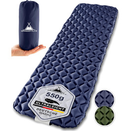 WANDERFALKE® Килимок туристичний надувний 550г - XL (66см) - для кемпінгу, трекінгу, байкпакінгу, Outdoor, блакитний