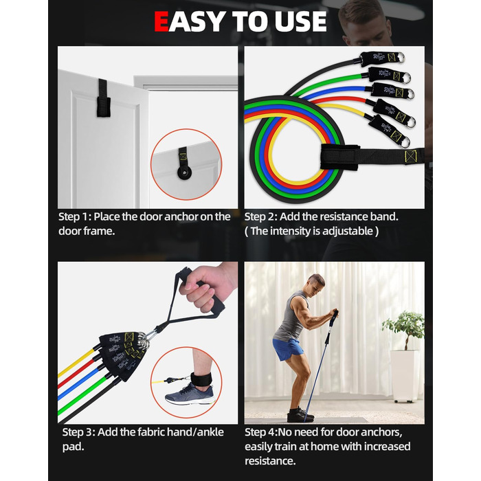 Набір еластичних стрічок Abahub для фітнесу: повне обладнання для тренувань вдома (100LB)