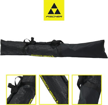 Чохол для гірських лиж Fischer Eco Alpine, компактний і міцний, легкий, складаний, з подвійною блискавкою та м'якими ручками, для одного комплекту лиж, чорний/жовтий, 175 см