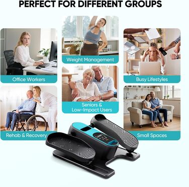 Електричний міні кросс-тренажер Dripex для дому з пультом, 12 швидкостей та 6 програмами, синій