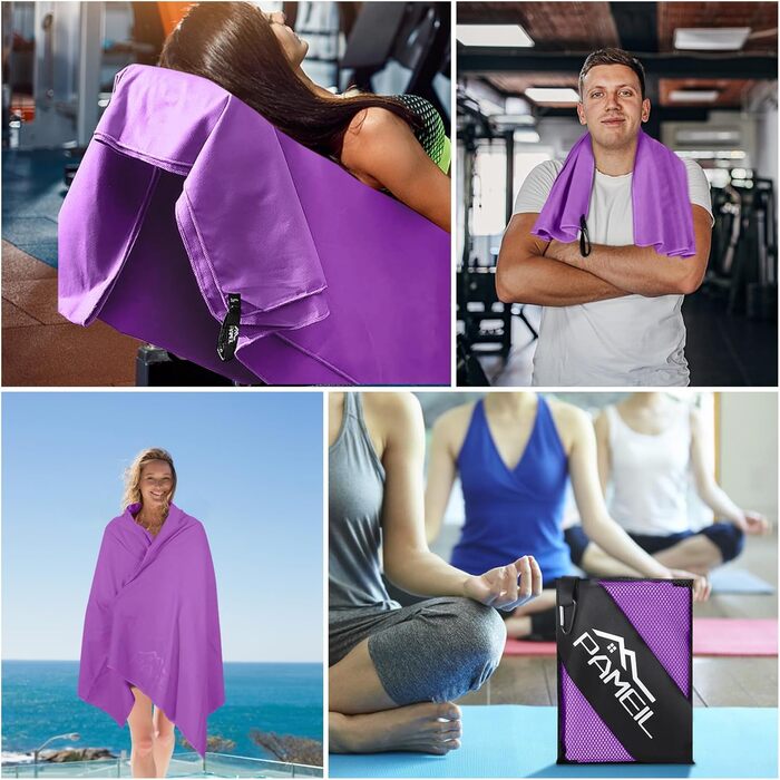 Набір рушників з мікрофібри 3 шт. (160x80 см великий + 2 шт. 80x40 см маленький), для подорожей, спорту, сауни, швидковисихаючі, фіолетові