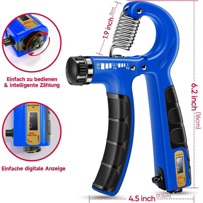 FitBeast Набір для тренування рук (5 шт.): підручник для підручників, фінгердехнер, м'яч для хвата та м'яч для зняття стресу, темно-синій