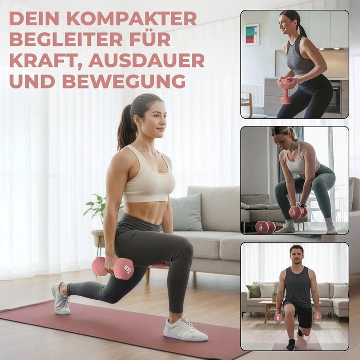 Набір гантелей HQ Germany® 2x5 кг, рожевий, для фітнесу та Pilates, Home Gym, без запаху