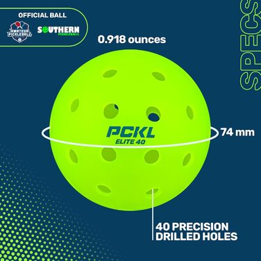 PCKL Elite-40 Піклбол м'ячі для турнірів, 4 шт, сертифіковані USA Pickleball