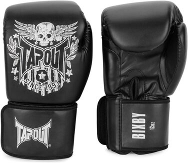 Боксерські рукавички Tapout з екошкіри, чорні/білі, 08 унцій