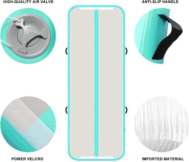 JOYTALENT Надувний гімнастичний мат Air Matte Track, 3 м, висота 10 см, з насосом для занять гімнастикою, акробатикою, йогою вдома, на вулиці або в залі. Розмір: 300 x 100 x 10 см, колір: зелений