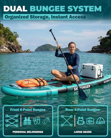 Надувне SUP дошка Skatinger 335 x 86,4 см, 190 кг, для 2 осіб, з веслом та ременем, зелена