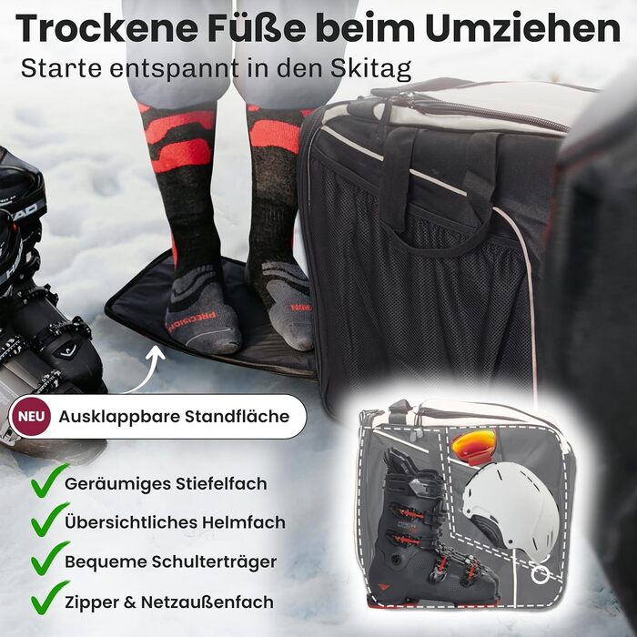 Сумка для лиж Otaro Skitasche: для 1 або 2 пар лиж, регульована довжина, водонепроникна, міцна, з м'яким плечовим ременем. Комплект сумка для лиж та чохол для лижних черевиків