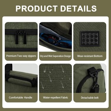 Спортивна та туристична сумка FIORETTO 35L з відділенням для взуття та мокрих речей, водонепроникна, для тренувань, спортзалу, подорожей, плавання, сауни, футболу, зелений 35л-оливковий