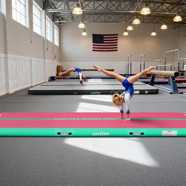 Гімнастичний надувний мат VOFiTNY товщиною 10/20 см для дому, парку, води. Розміри: 3/4/5/6 м. Рожевий/зелений колір.