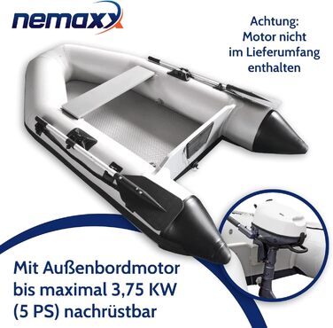 Професійний надувний човен Nemaxx 230 см для 2 осіб, весловий човен для риболовлі та відпочинку, світло-сірий, з веслами, сумкою, ремкомплектом і насосом