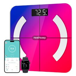 Персональні ваги Healthkeep з імпедансометрією, Bluetooth, високою точністю, 13 індикаторами, додатком для Android та iOS, макс. вага 180 кг, 28x28 см, мультиколір