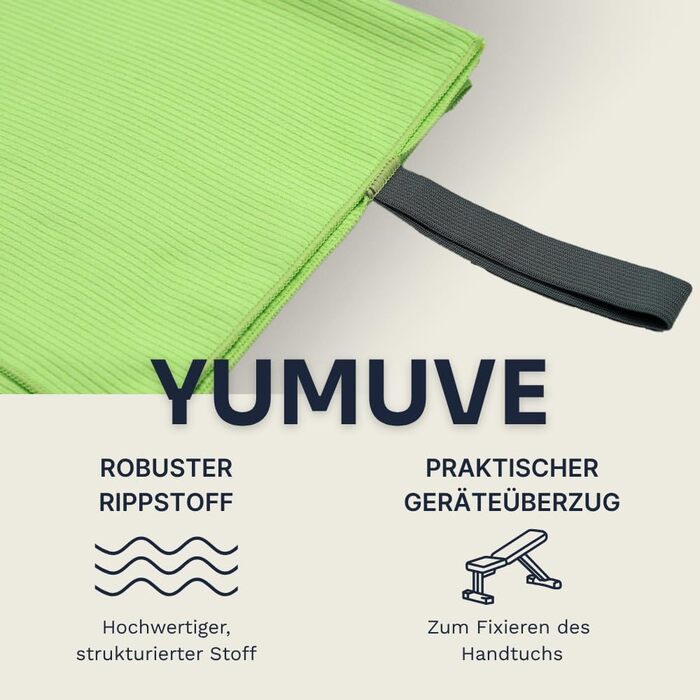 Рушник для фітнесу YUMUVE 125x50 см - спортивний рушник з покриттям для обладнання - нековзний & швидковисихаючий - мікрофібра рифленої структури - ідеально для спортзалу, тренажерного залу, йоги, тренувань - 5 кольорів (зелений)