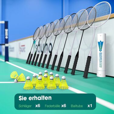 Набір для бадмінтону 6 шт. для ігор на вулиці, включає 6 ракетки, 6 нейлонових воланів для бадмінтону, легкі ракетки для початківців
