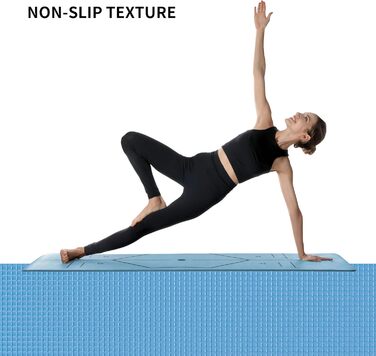 Йога мат PROIRON, неслизька, з розміткою, для йоги, фітнесу та спорту, блакитна