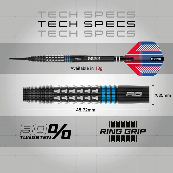Дротики Red Dragon Vengeance Premium Wolfram Softip 20 г з оперенням і стрижнями