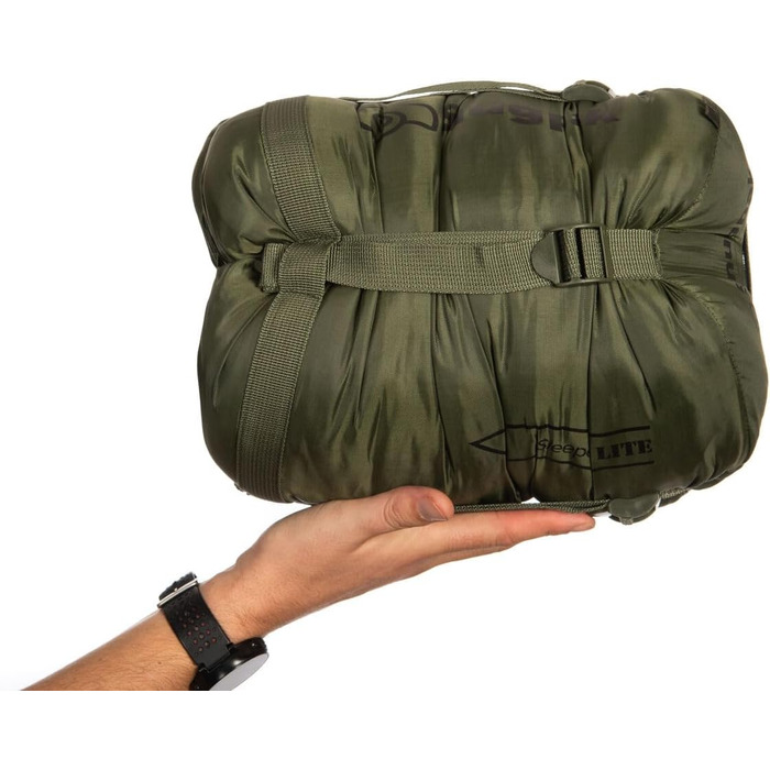 Сплячий мішок Snugpak Sleeper Lite WGTE - спальний мішок-кокон з ізоляцією Isofibre, регульованою капюшоном, плечовим ременем, двосторонньою блискавкою, захистом від гризунів, для кемпінгу та холодної погоди (оливковий, блискавка зліва)