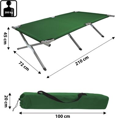Розкладне ліжко BB Sport XXL для кемпінгу, 210x72x45 см, сталевий каркас, міцна тканина Oxford 600D, до 200 кг, з сумкою