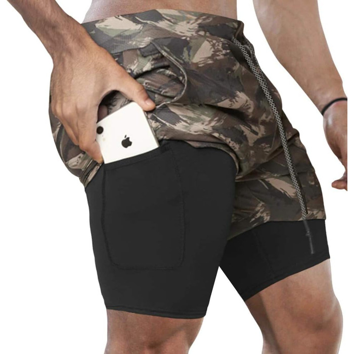 Шорти чоловічі MANUODANNI 2-в-1 спортивні, швидковисихаючі, літні, для тренувань (Графітовий зелений, M)