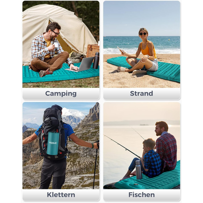 Надувна туристична матрац Yissvic Isomatte з самонадуванням, для кемпінгу, пікніків та подорожей, блакитна