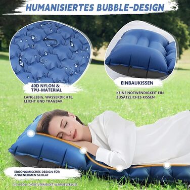 Килимок для кемпінгу Ciskotu самонадувний 8 см з подушкою. Підходить для кемпінгу, піших прогулянок та подорожей. (Синій+Сірий)