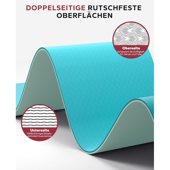 Йога-мат XXL HAPBEAR 183x91x0,6 см, нековзкий TPE, спортивний килимок для фітнесу, з еспандерами та сумкою