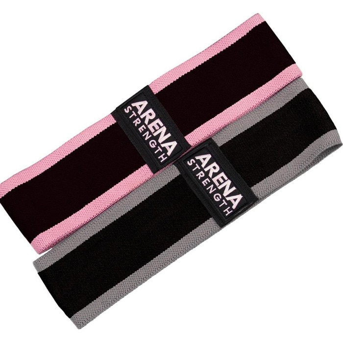 Стрічки для фітнесу Arena Strength Fabric - набір для тренування сідниць та ніг | Стрічки опору для стегон | Зручний набір з інструкцією та сумкою (X-Strong, сірий, рожевий)
