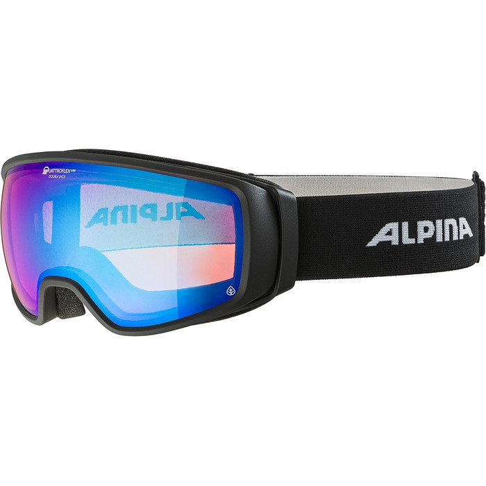 ALPINA DOUBLE JACK PLNT Q-LITE — дзеркальна лижна маска OTG з посиленим контрастом, 100% UV-захист, для дорослих, універсальний розмір, чорний матовий